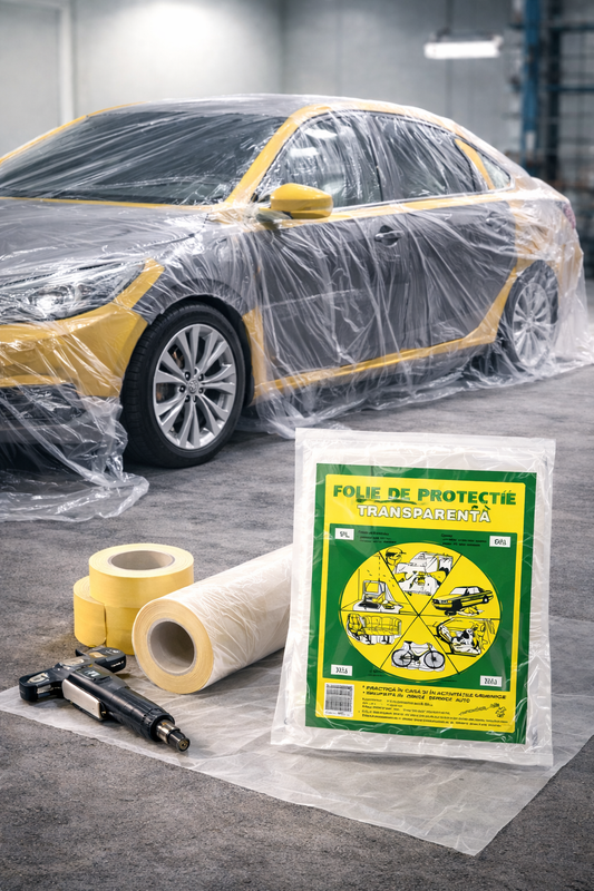 Folie Mascare Auto Antistatică NOVOL 4m x 5m – Protecție Vopsitorie Profesională