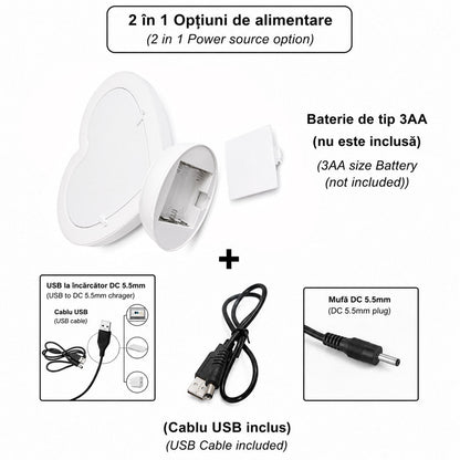 Oglinda magica cu insertie foto si efect INFINITY LED - INIMA