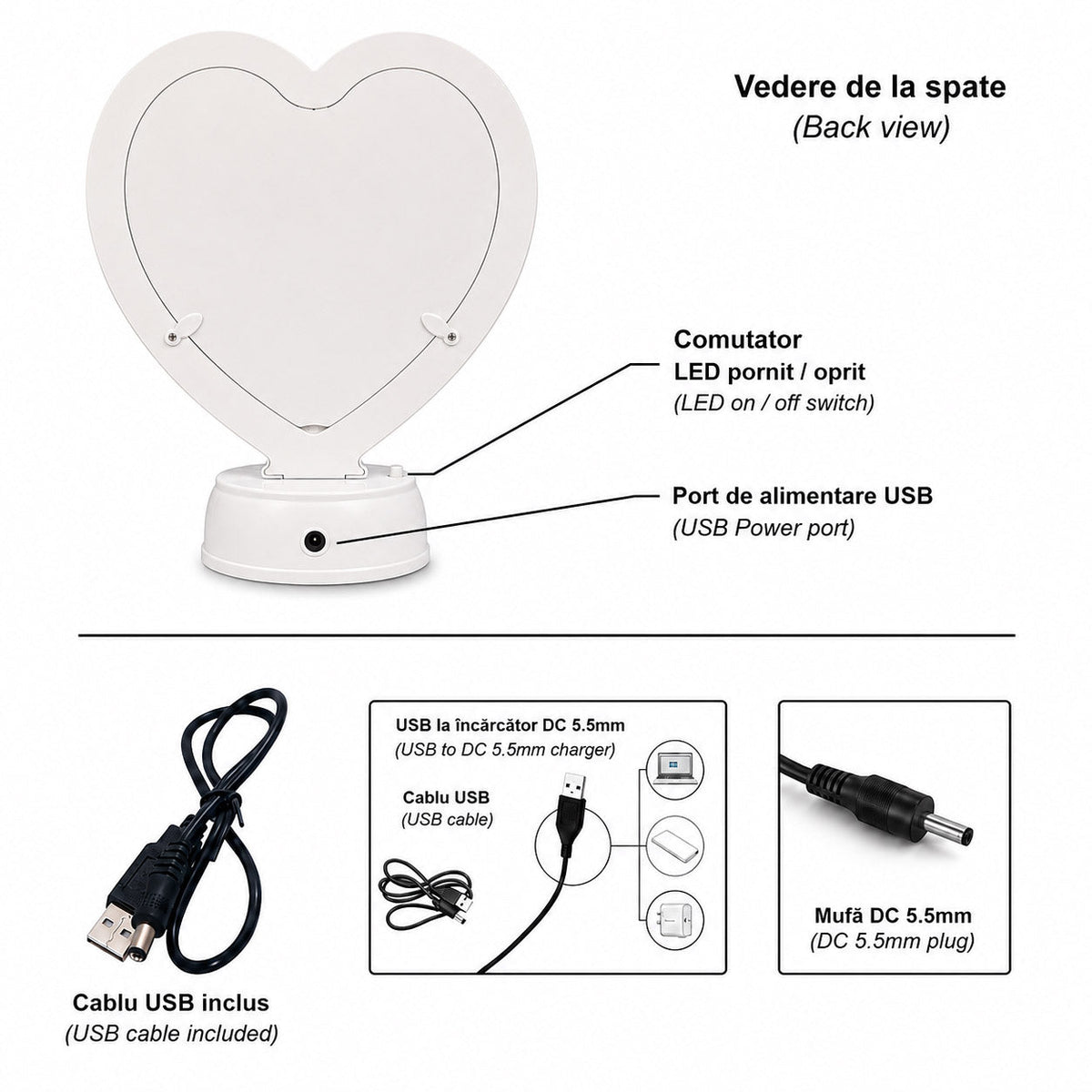 Oglinda magica cu insertie foto si efect INFINITY LED - INIMA