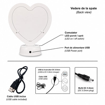 Oglinda magica cu insertie foto si efect INFINITY LED - INIMA