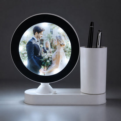 Oglinda magica cu insertie foto si lumina LED cu suport de pixuri - ROTUND
