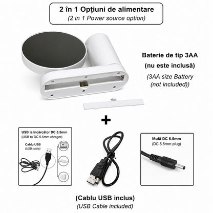 Oglinda magica cu insertie foto si lumina LED cu suport de pixuri - ROTUND