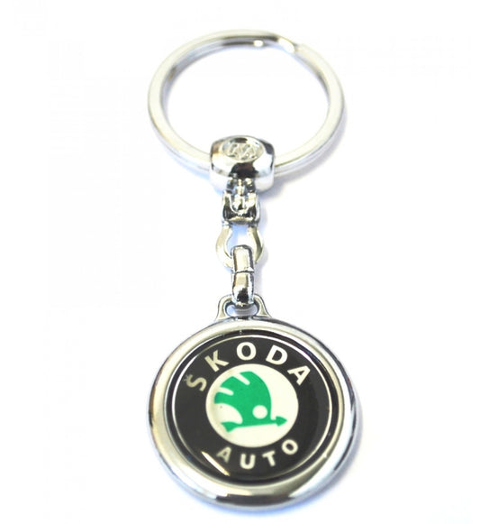Breloc chei metalic Skoda verde pe negru