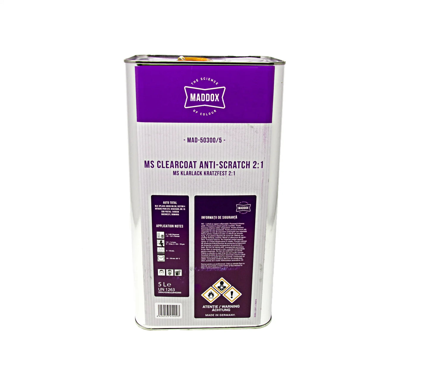Pachet lac auto + intaritor, Maddox 50300 Anti-Scratch MS 2:1, uscare normal, rapid, gramaj 1 litru / 5 litri