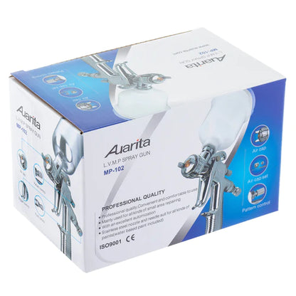 Pistol de vopsit pentru retus, Auarita MP-102, cana plastic 250 ml, duza 0.8 mm sau 1.0 mm, consum aer 113-170 l/min