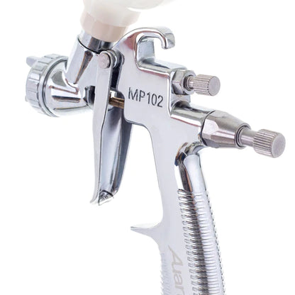 Pistol de vopsit pentru retus, Auarita MP-102, cana plastic 250 ml, duza 0.8 mm sau 1.0 mm, consum aer 113-170 l/min
