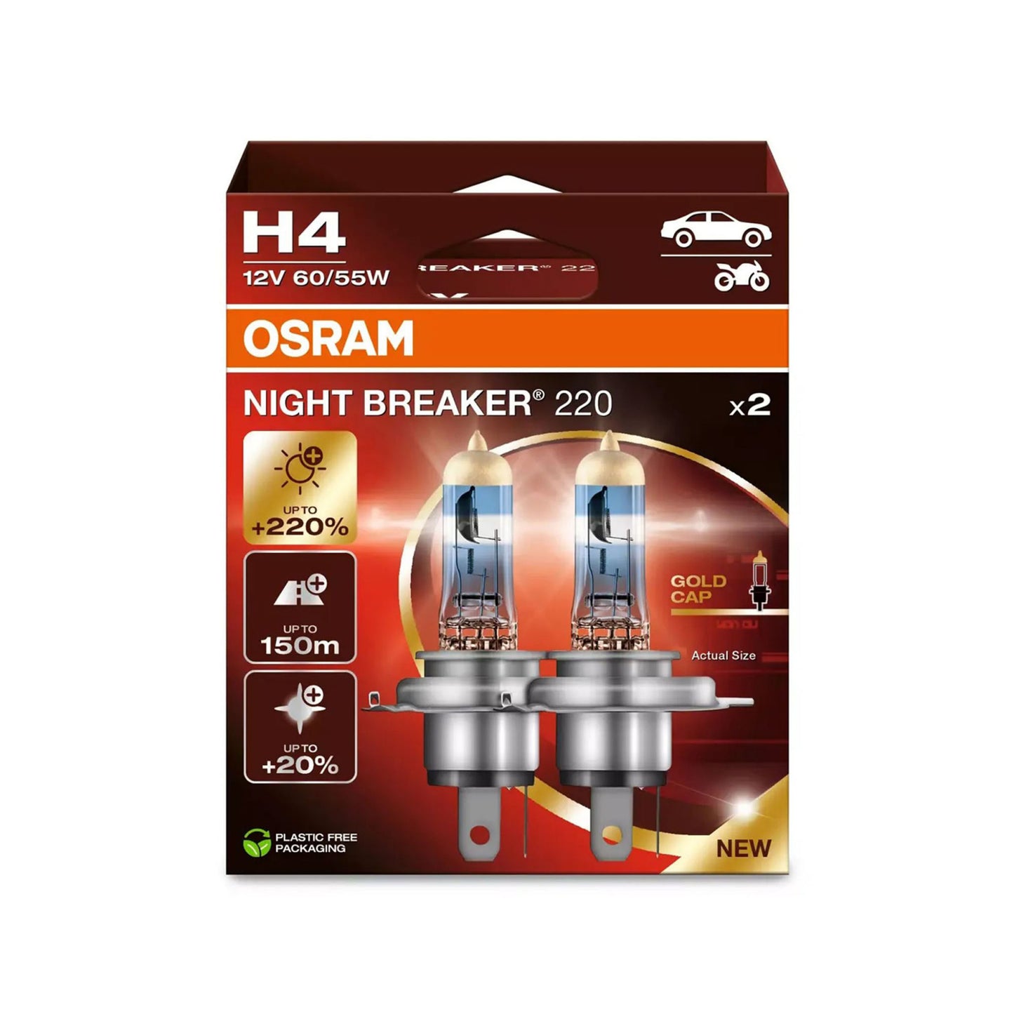 Set 2 Becuri Halogen OSRAM Night Breaker 220% H4, 12V, 60/55W