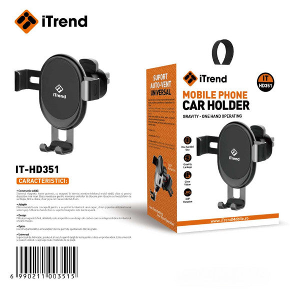 Suport telefon auto Gravity iTrend TH 351 pe grila de ventilație